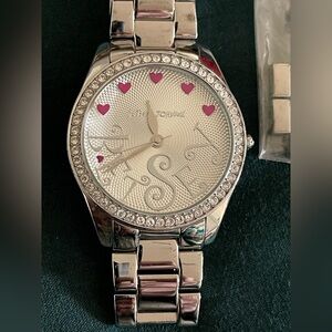 Betsy Johnson Silver Watch with Pink Accents